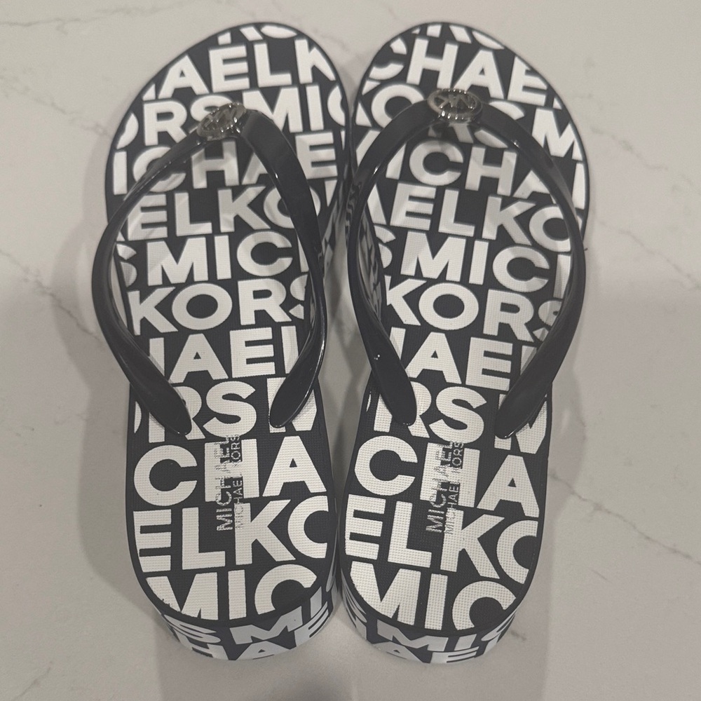 Brand New Michael Kors Monochrome Logo Flip Flops